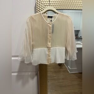 NWT Emporio Armani Sheer Button Down Blouse with Flowy Sleeves Women’s 38/ US 2